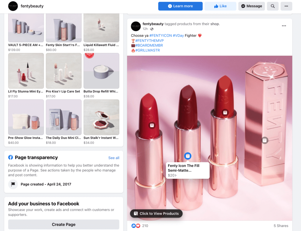 Facebook product tags