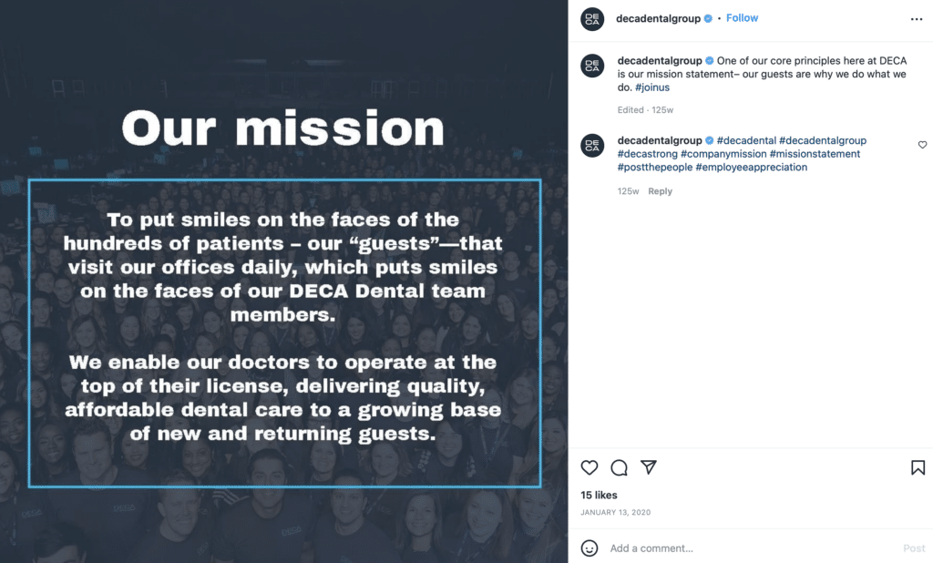 Mission statement Instagram post