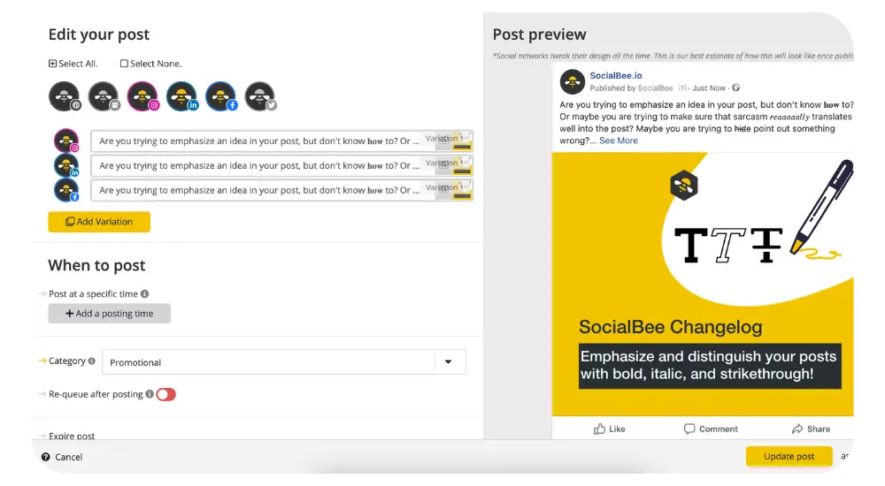 SocialBee content customization