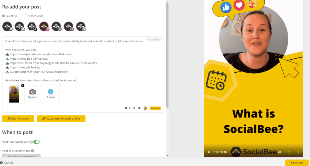 sharing videos with SocialBee