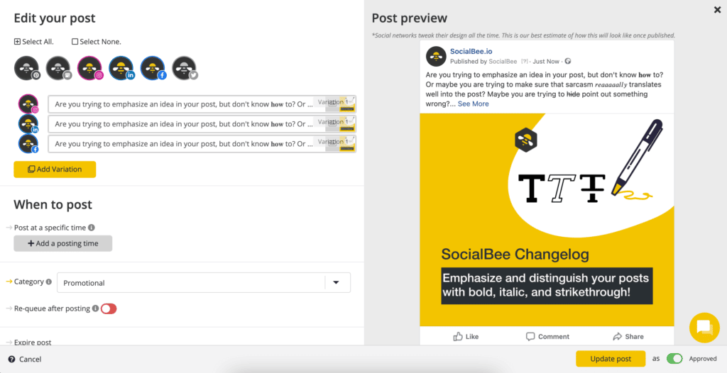 SocialBee Post Preview